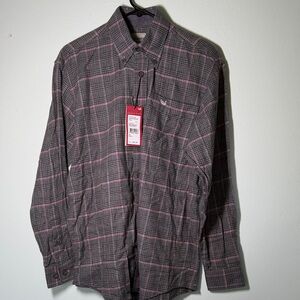 Southern Marsh Men’s Small Sage Green & Pink Flannel Button-Down Shirt